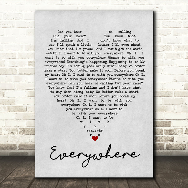 Everywhere Fleetwood Mac Grey Heart Song Lyric Quote Print