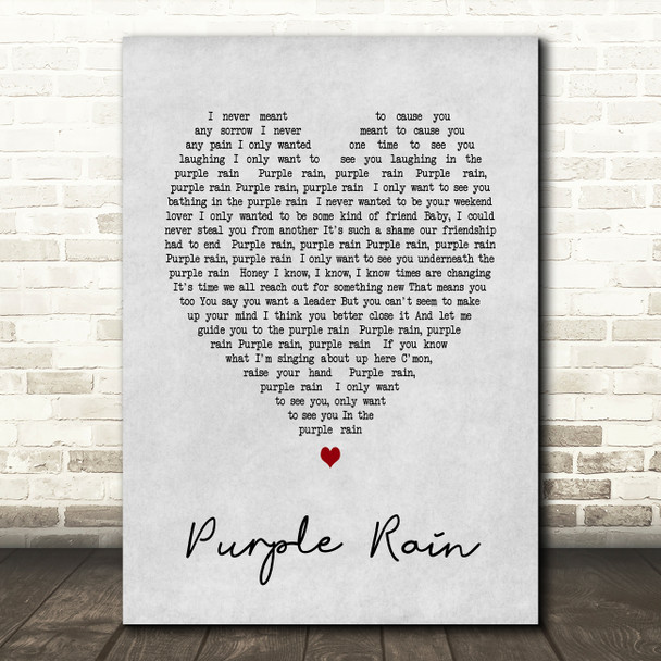Purple Rain Prince Grey Heart Song Lyric Quote Print