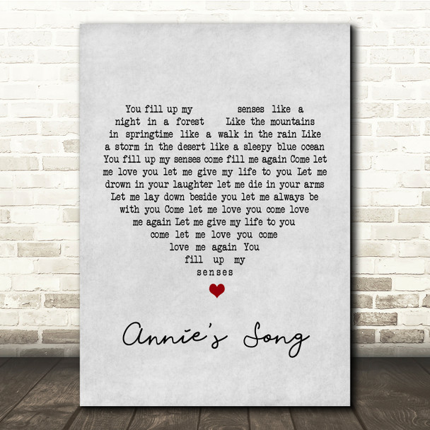 John Denver Annie's Song Grey Heart Song Lyric Quote Print