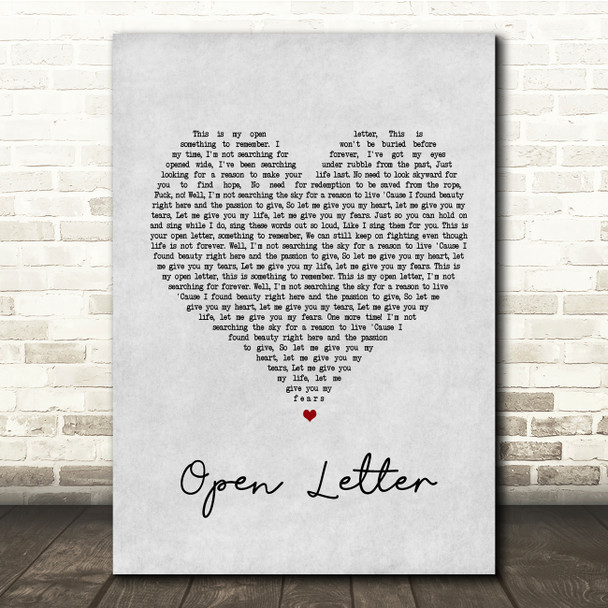The Amity Affliction Open Letter Grey Heart Song Lyric Quote Print
