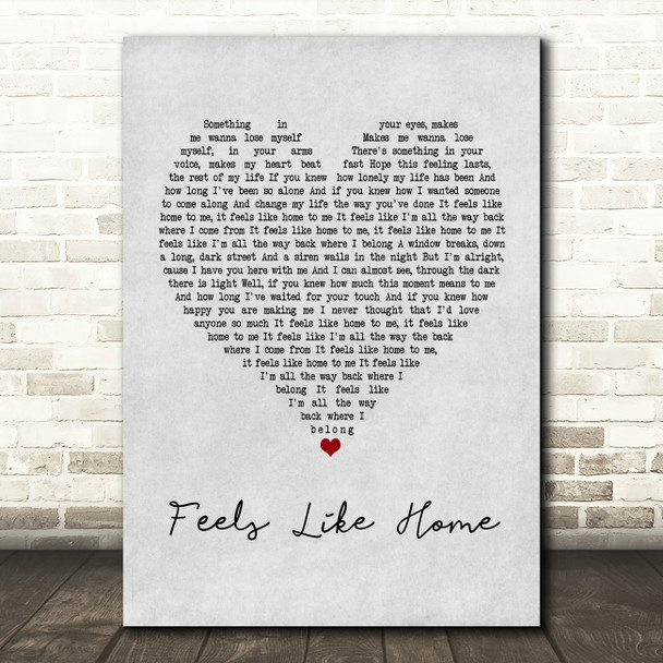 Edwina Hayes Feels like home Grey Heart Song Lyric Print
