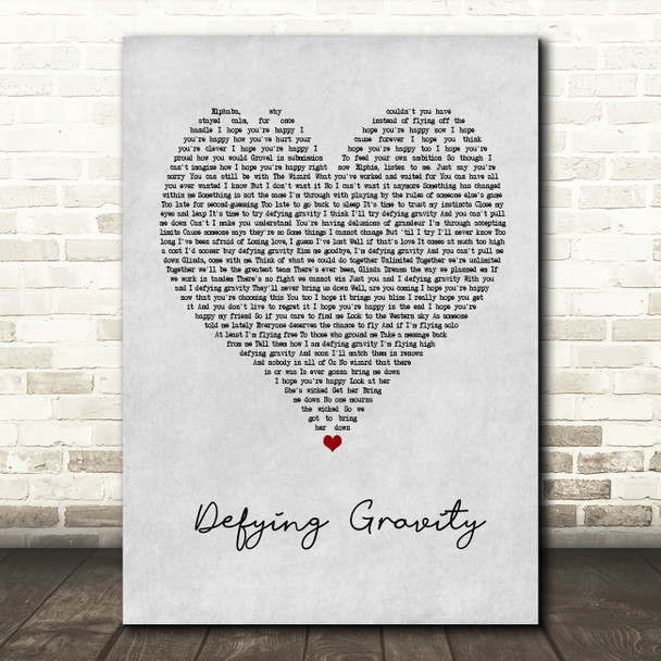 Idina Menzel Defying Gravity Grey Heart Quote Song Lyric Print