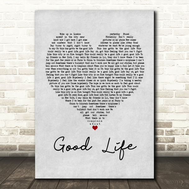 OneRepublic Good Life Grey Heart Quote Song Lyric Print