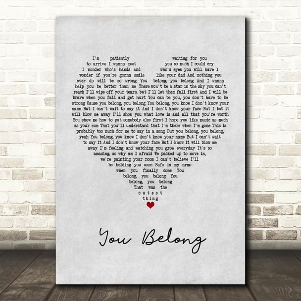 Rachel Platten You Belong Grey Heart Quote Song Lyric Print