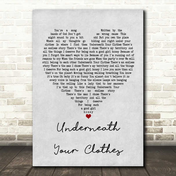 Shakira Underneath Your Clothes Grey Heart Quote Song Lyric Print