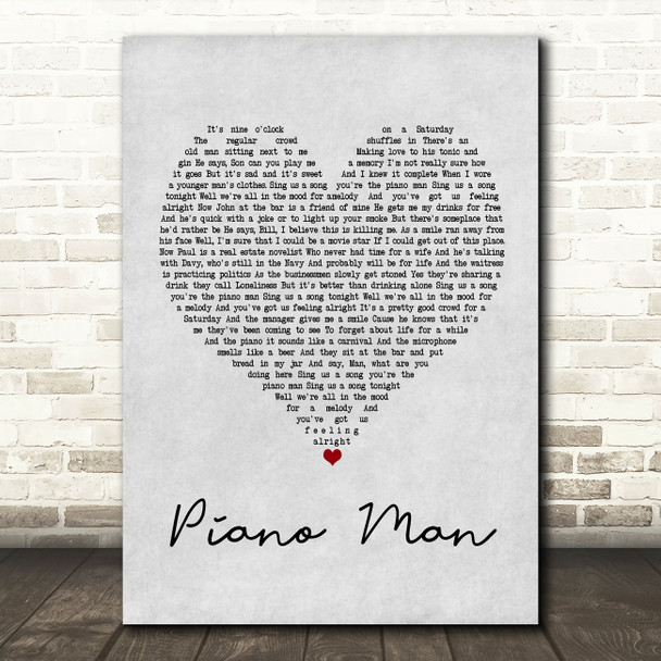 Billy Joel Piano Man Grey Heart Song Lyric Print