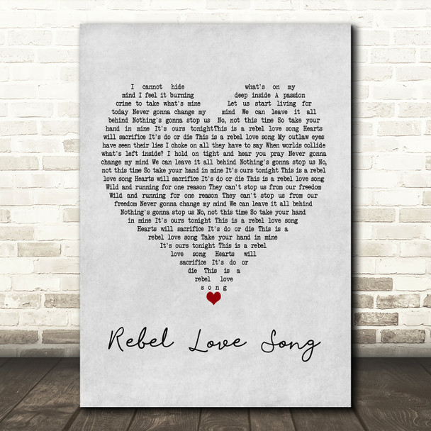 Black Veil Brides Rebel Love Song Grey Heart Song Lyric Print