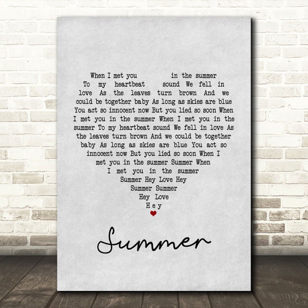 Calvin Harris Summer Grey Heart Song Lyric Print