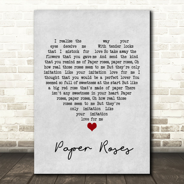 Janice Torre Paper Roses Grey Heart Song Lyric Print
