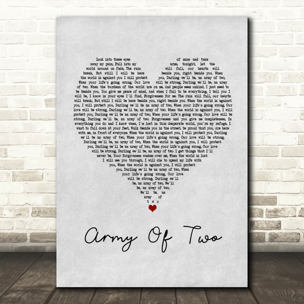 Josh Doyle Army Of Two Grey Heart Song Lyric Print