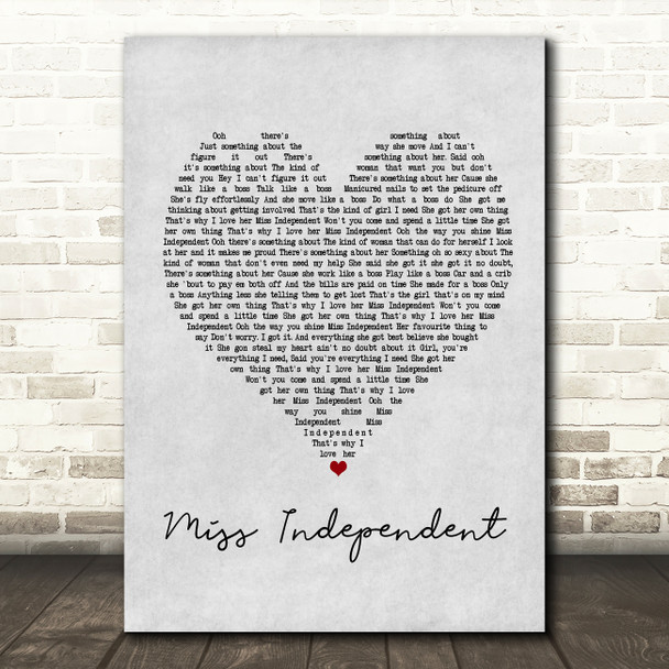 Ne-Yo Miss Independent Grey Heart Song Lyric Print