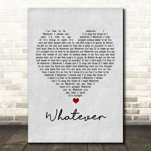 Oasis Whatever Grey Heart Song Lyric Print