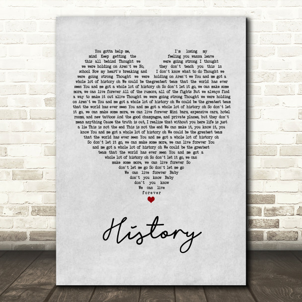 One Direction History Grey Heart Song Lyric Print