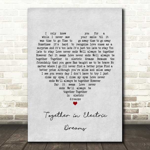 Philip Oakey & Giorgio Moroder Together in Electric Dreams Grey Heart Song Lyric Print