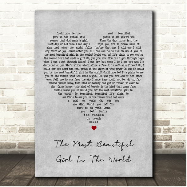 Prince The Most Beautiful Girl In The World Grey Heart Song Lyric Print