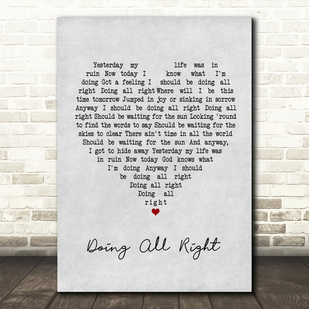Queen Doing All Right Grey Heart Song Lyric Print