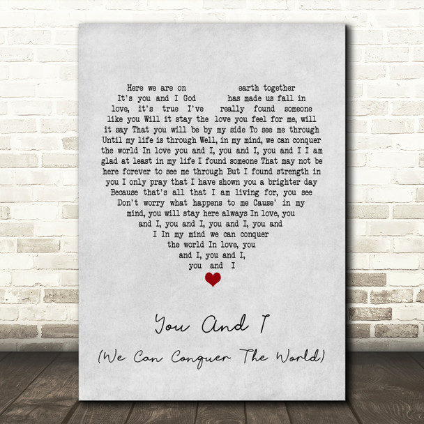 Stevie Wonder You And I (We Can Conquer The World) Grey Heart Song Lyric Print