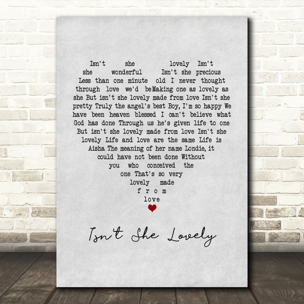 Stevie Wonder Isn't She Lovely Grey Heart Song Lyric Print