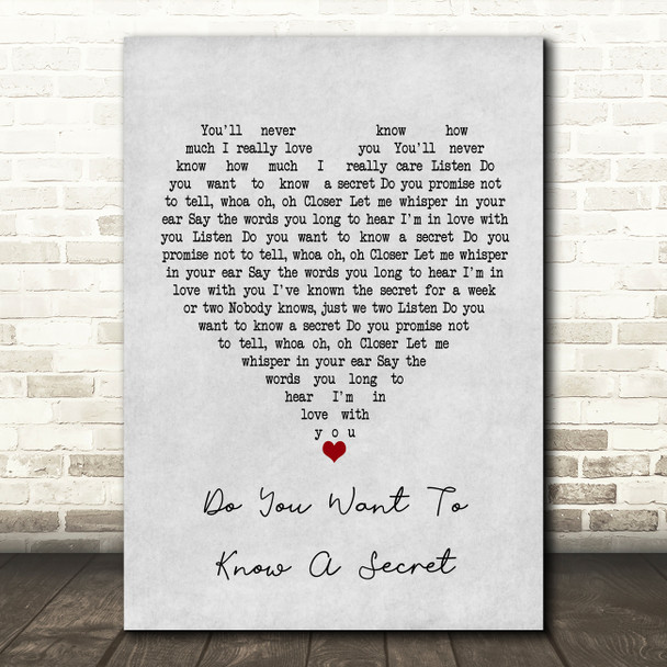 The Beatles Do You Want To Know A Secret Grey Heart Song Lyric Print