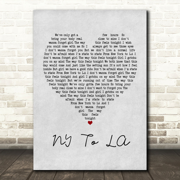 The Hunna NY To LA Grey Heart Song Lyric Print