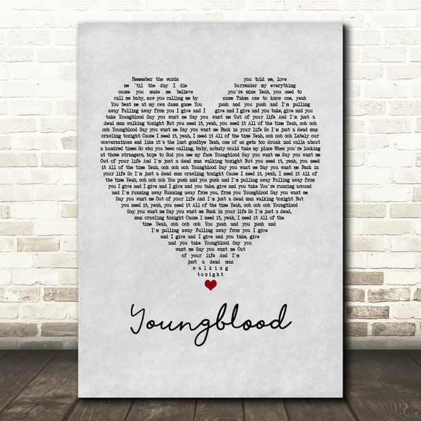 5 Seconds Of Summer Youngblood Grey Heart Song Lyric Print