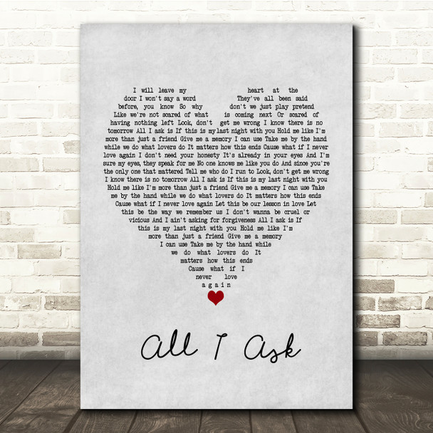 Adele All I Ask Grey Heart Song Lyric Print