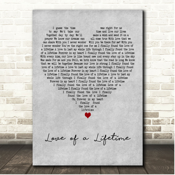 Firehouse Love of a Lifetime Grey Heart Song Lyric Print