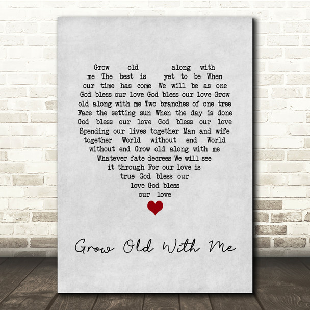 John Lennon Grow Old With Me Grey Heart Song Lyric Print