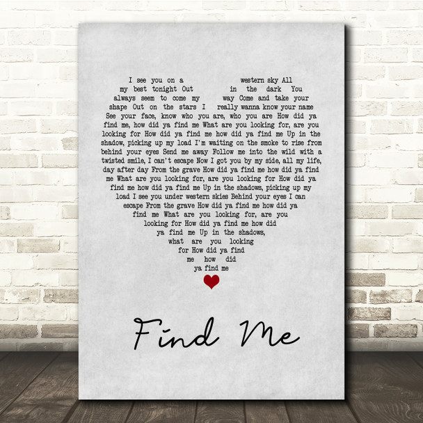 Kings Of Leon Find Me Grey Heart Song Lyric Print