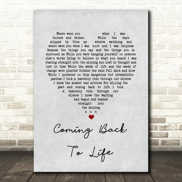 Pink Floyd Coming Back To Life Grey Heart Song Lyric Print