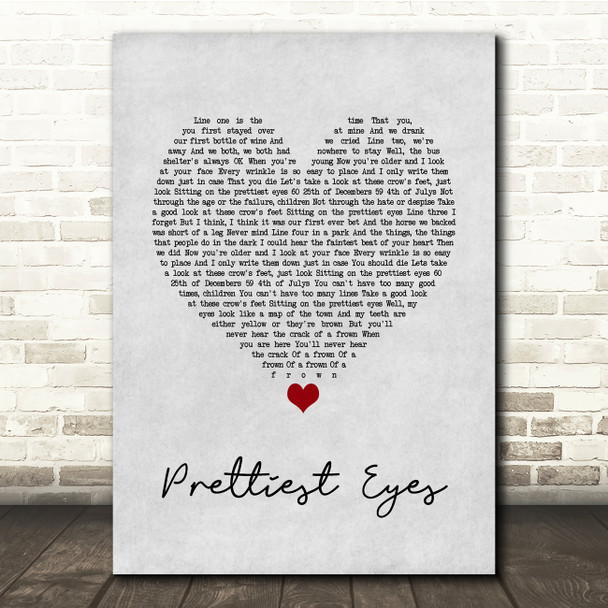 The Beautiful South Prettiest Eyes Grey Heart Song Lyric Print