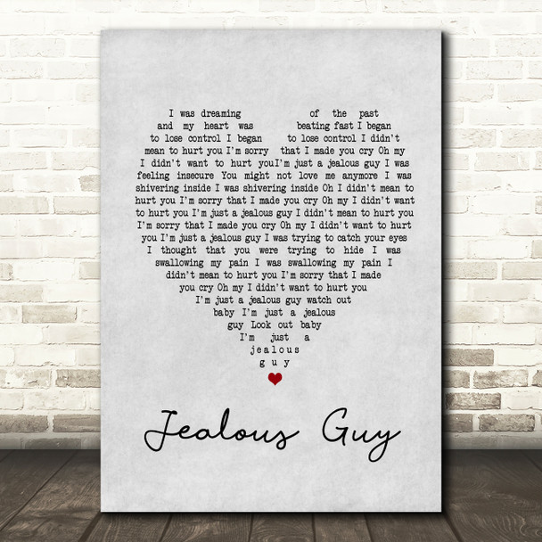 John Lennon Jealous Guy Grey Heart Song Lyric Quote Print