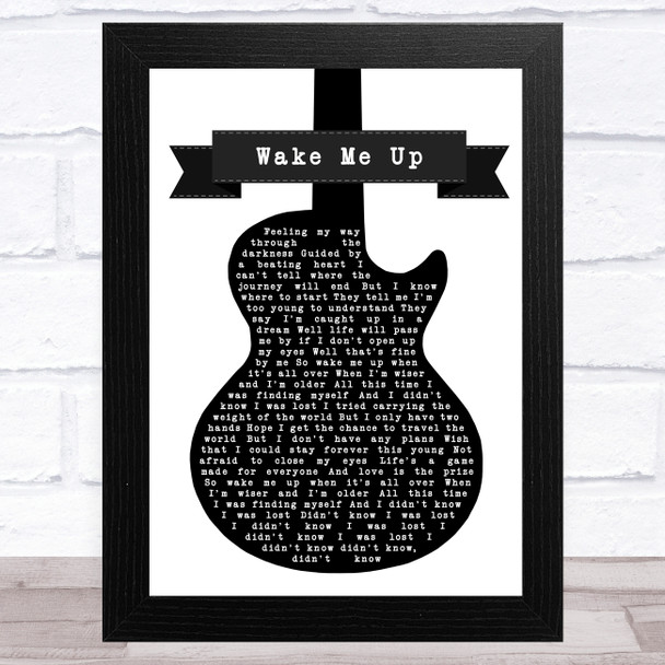 Avicii Wake Me Up Black & White Guitar Song Lyric Music Art Print