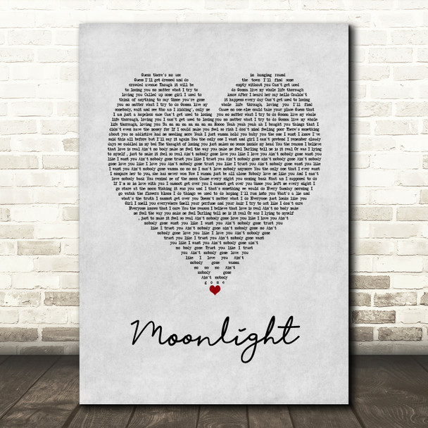 Ali Gatie Moonlight Grey Heart Song Lyric Print