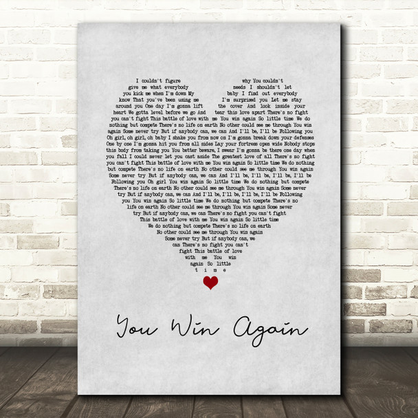 BeeGees You Win Again Grey Heart Song Lyric Print