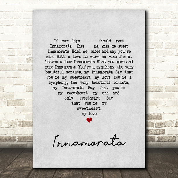 Dean Martin Innamorata Grey Heart Song Lyric Print