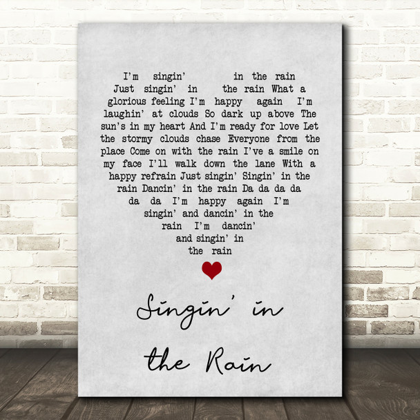 Gene Kelly Singin' in the Rain Grey Heart Song Lyric Print
