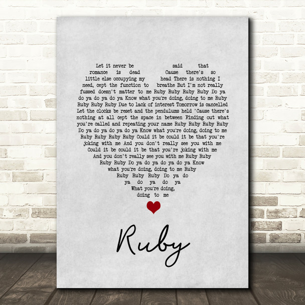 Kaiser Chiefs Ruby Grey Heart Song Lyric Print