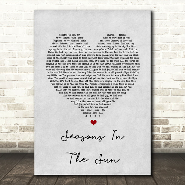 Westlife Seasons In The Sun Grey Heart Song Lyric Quote Print