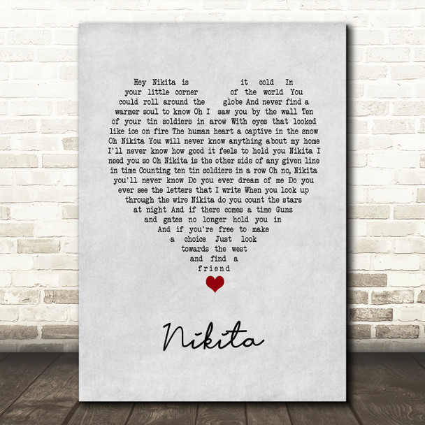 Elton John Nikita Grey Heart Song Lyric Music Art Print