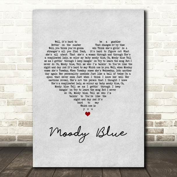 Elvis Presley Moody Blue Grey Heart Song Lyric Music Art Print