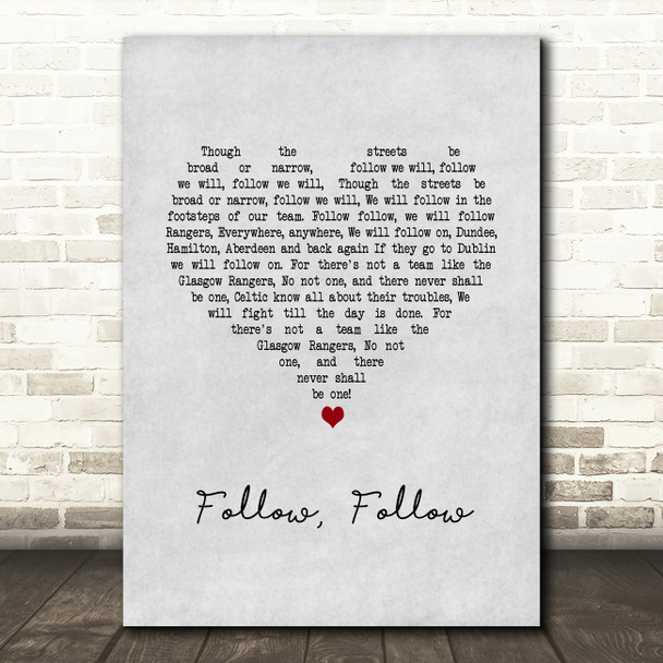 Glasgow Rangers Follow, Follow Grey Heart Song Lyric Music Art Print