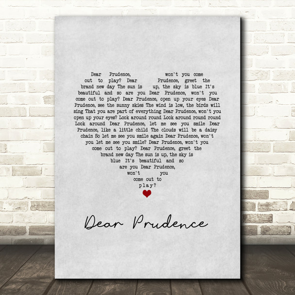 The Beatles Dear Prudence Grey Heart Song Lyric Music Art Print