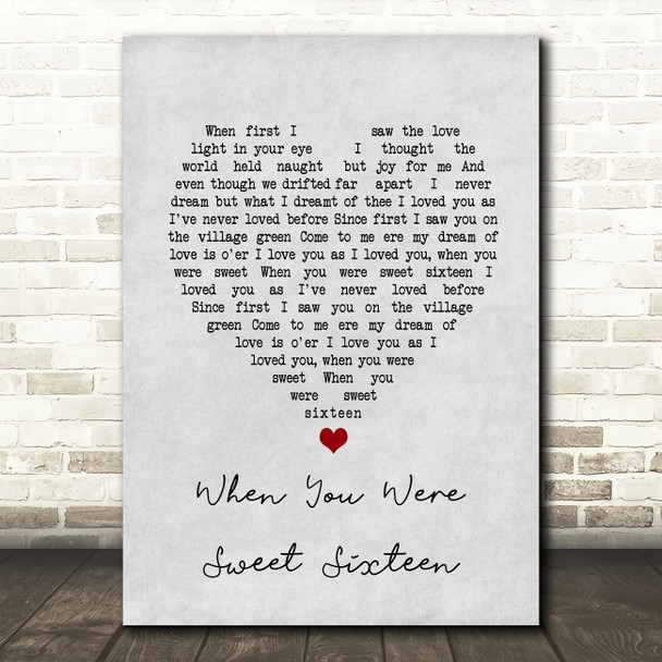 The Fureys and Davey Arthur When You Were Sweet Sixteen Grey Heart Song Lyric Music Art Print