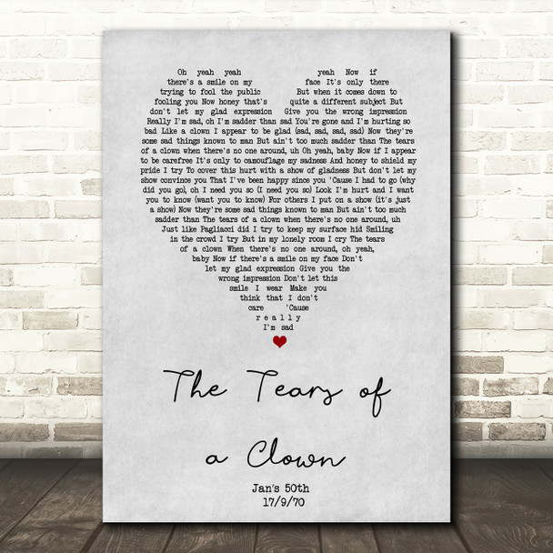 The Miracles The Tears of a Clown Grey Heart Song Lyric Music Art Print