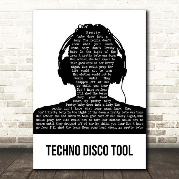 Mella Dee Techno Disco Tool Black & White Man Headphones Song Lyric Print