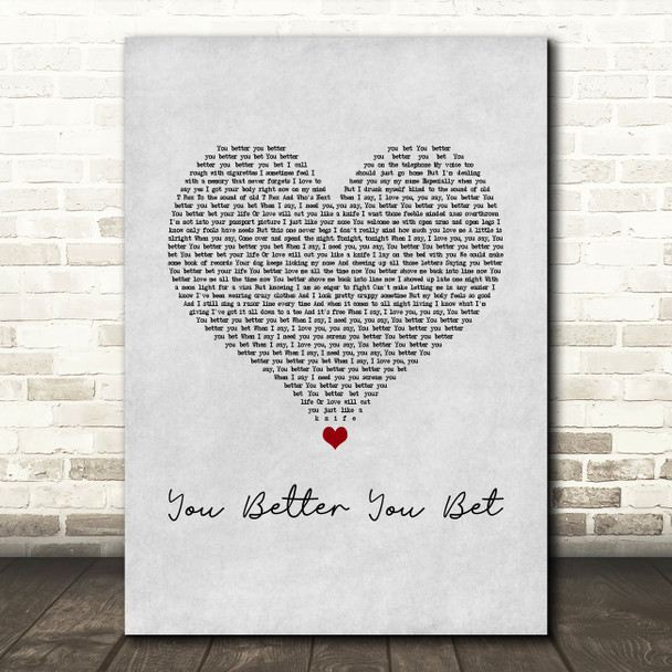 The Who You Better You Bet Grey Heart Song Lyric Music Art Print