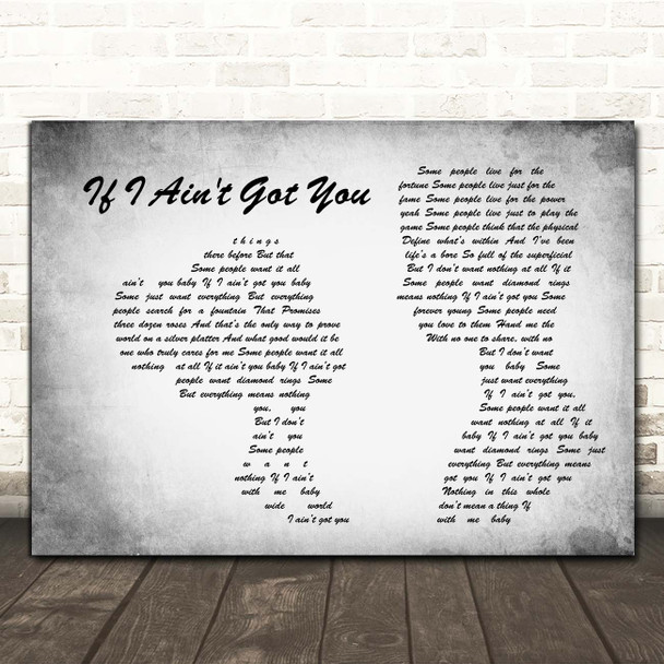 Alicia Keys If I Ain't Got You Man Lady Couple Grey Song Lyric Print