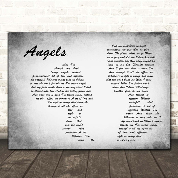 Robbie Williams Angels Man Lady Couple Grey Song Lyric Print