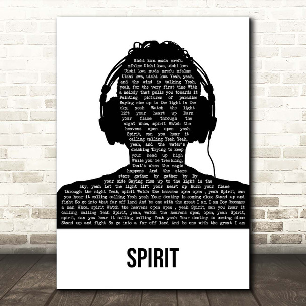 Beyonce Spirit Black & White Man Headphones Song Lyric Print